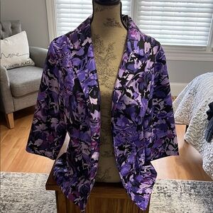 CJ Banks Purple and Black Velvet Blazer with Floral Pattern